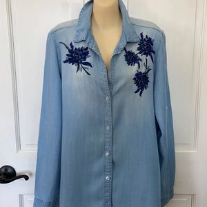 Velvet Heart Tencel Blue Embroidered Blouse Sz S